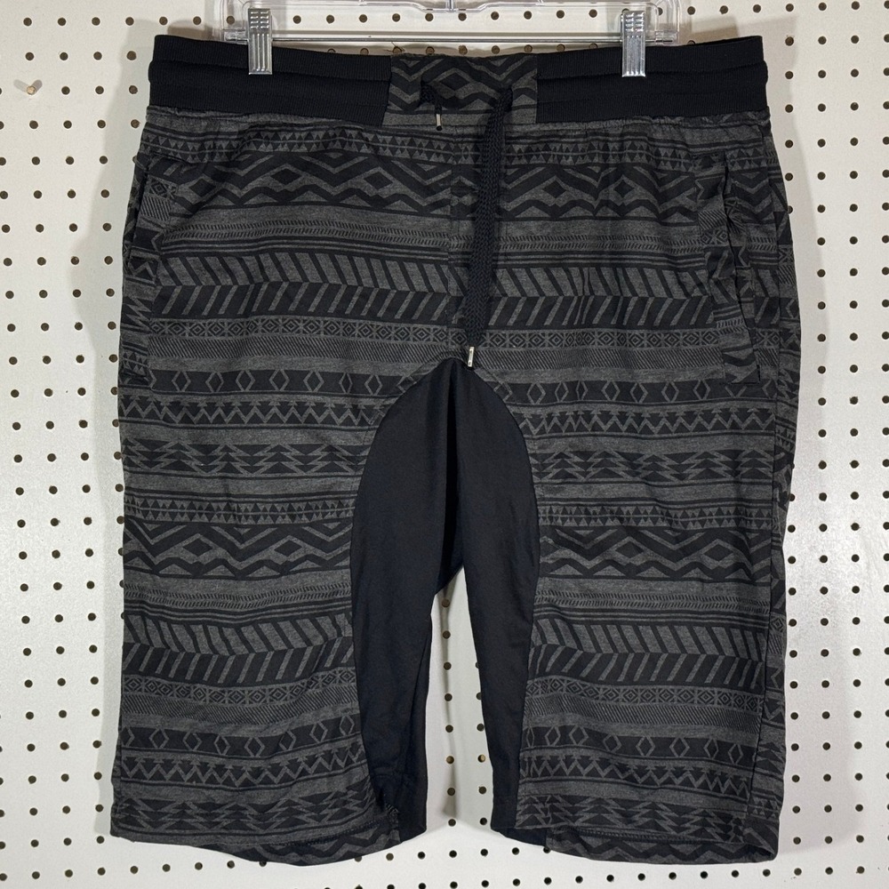 Southpole Mens XXL Tribal Print Drop Crotch Knit Shorts Black & Gray Streetwear